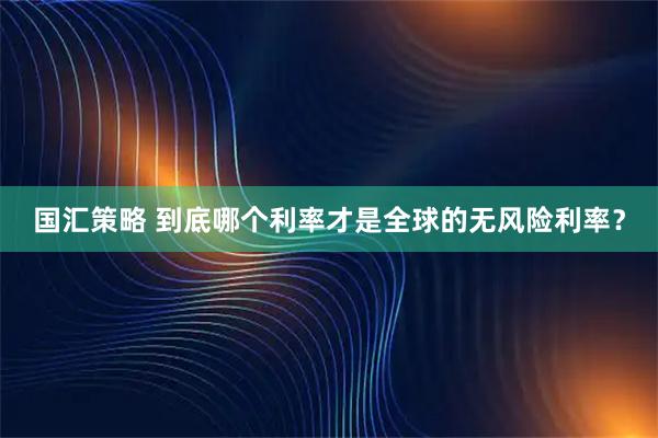 国汇策略 到底哪个利率才是全球的无风险利率？